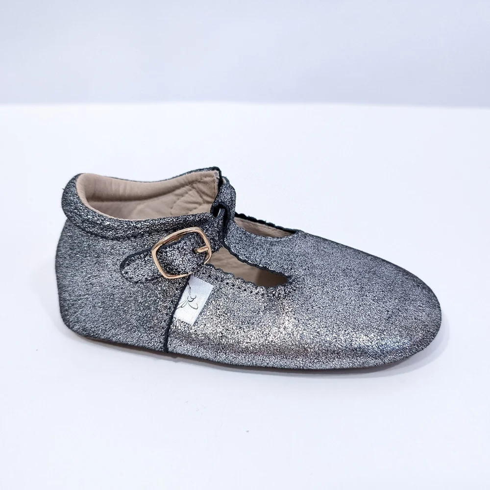 Little Love Bug T Bar Leather Moccasins sz 10 NEW Little Girl Dress Shoes Silver